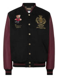 Philipp Plein leather and wool varsity bomber jacket Teddy Bear