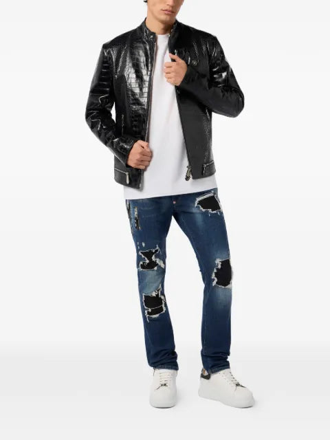 Philipp Plein crocodile-print leather jacket