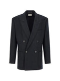 Saint Laurent double-breasted jacket in pin-dot stripe wool gabardine