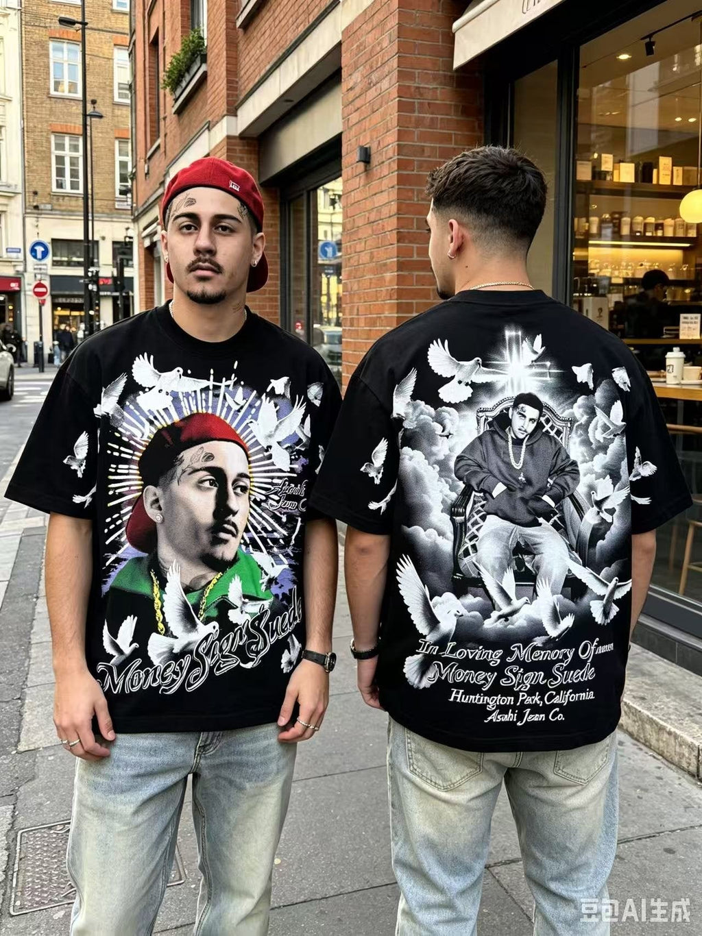 ASAALL Portrait and Dove Graphic Short-Sleeve T-Shirt