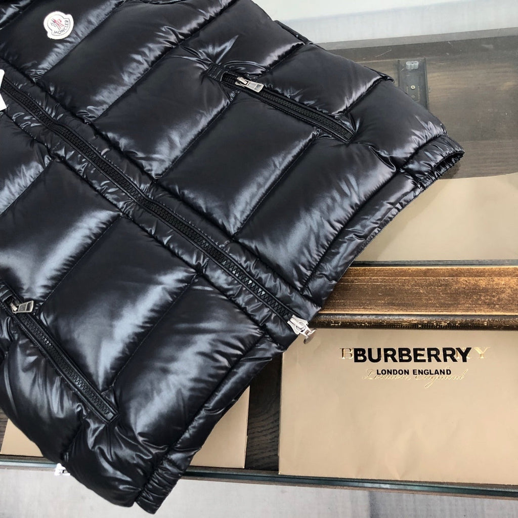 Moncler Black Hooded Glossy Down Vest